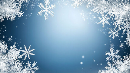 Winter snowflakes border on blue background.