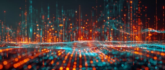 Digital world map with data visualization elements in a futuristic design.