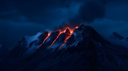 Erupting Volcano With Hot Lava Slowly Flowing Down