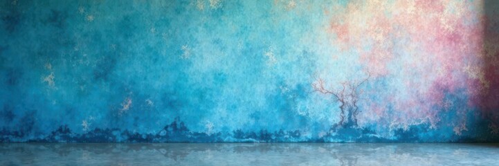 Dreamy, faded blue wall, blurred studio background for design, subtle, sky