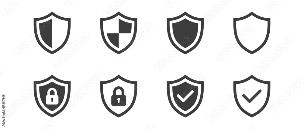 Poster Shield check mark icon or security shield protection icon with tick symbol