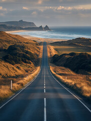 Scenic coastal highway vanishing point.