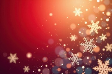 Delicate snowflakes scatter on red-to-gold gradient background , background, digital art background