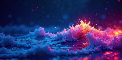 Fototapeta premium Dark backdrop, grainy noise, vibrant wave, blue pink yellow glow , header, yellow