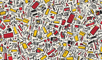 Hand-drawn construction tools seamless pattern background for DIY projects or design.