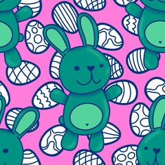 Spring animals seamless rabbit and easter eggs pattern for wrapping paper