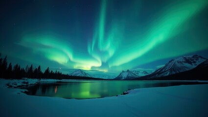 Aurora Borealis. nature-based Esg fintech Green noise Nature positive Latent space Frequency healing Giftee Glowday Arctic shores Circulor Northern lights sky reflection snowy lake winte