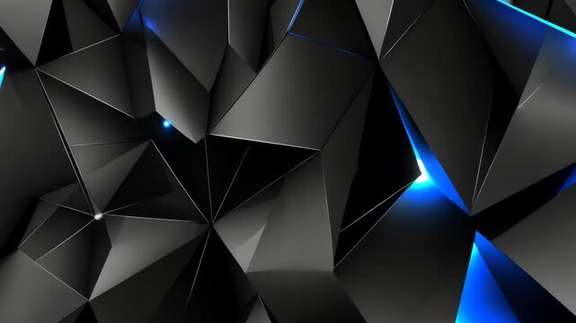 A close-up view of angular black shapes illuminated by blue highlights in an abstract design