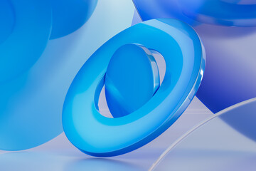 Blue Glass Shapes with Reflections and Circles