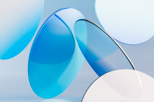 Abstract Blue Glass Shapes with Reflections and Circles