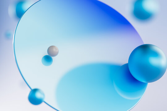 Abstract Blue Glass Shapes with Reflections and Circles
