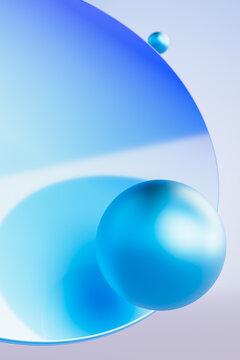 Abstract Blue Glass Shapes with Reflections and Circles