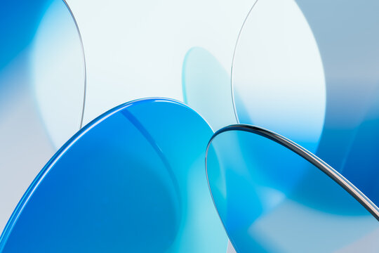 Abstract Blue Glass Shapes with Reflections and Circles