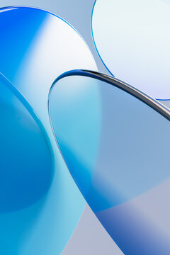 Abstract Blue Glass Shapes with Reflections and Circles