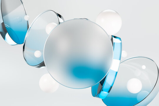 Glass Shapes with Reflections and Spheres on blue tones