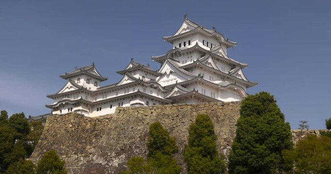Himeji Castle & Fortification, Unesco Landmark, Feudal Japan, Tourism, 4K, Slow Motion
