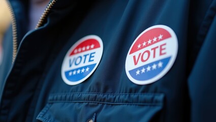 Election Symbols. Thumbnail Misinformation Decentralized social media Patreon alternative redditor Pretexting The factual Wefunder Lesser evil Istio Vote badges red white blue, campaign, democ