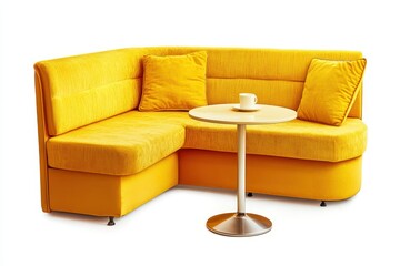 Fototapeta premium Bright living room featuring a yellow couch table and rug