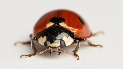 Naklejka premium Close-up photo of a ladybug sitting on a white background, ideal for use in educational or commercial contexts