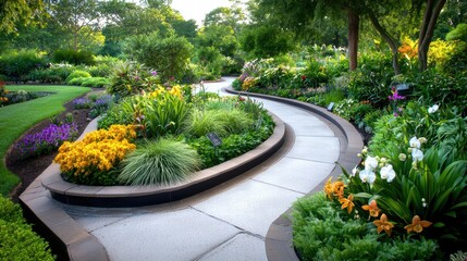 A serene botanical garden showcasing rare orchids, colorful blooms, and labeled plant exhibits for educational exploration.