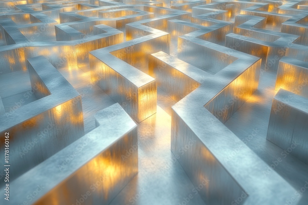 Poster intricate maze structure illuminated by warm light creates a mesmerizing visual experience. generati