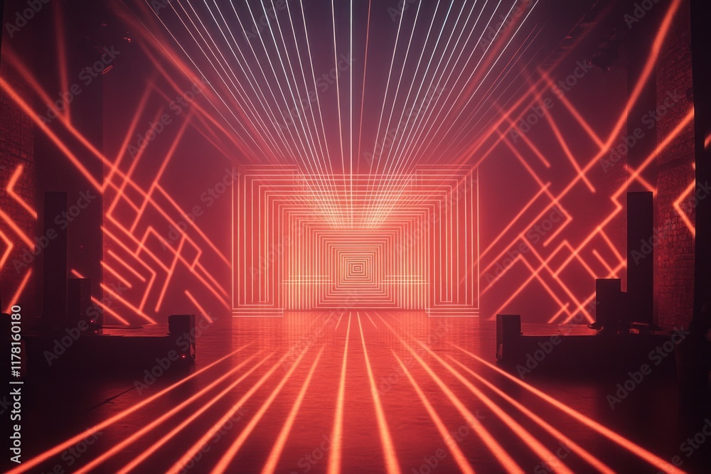 Poster vibrant light installation with intersecting lines creating a captivating visual experience in an ur