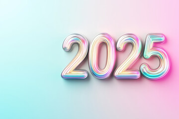 Colorful 2025 text design with soft pastel tones and glowing edges, perfect for celebrations