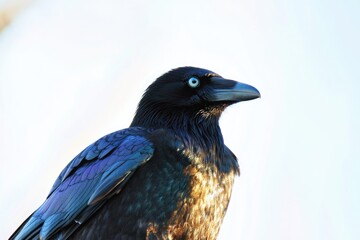 Fototapeta premium A close-up shot of a black bird with striking blue eyes