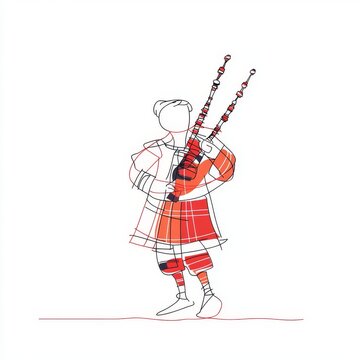 red bagpiper playing, minimalist line art clip art preview