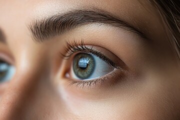 Fototapeta premium A detailed shot of a woman's eye featuring blue irises