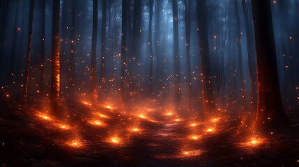 Enchanting Forest Path Illuminated By Glowing Embers