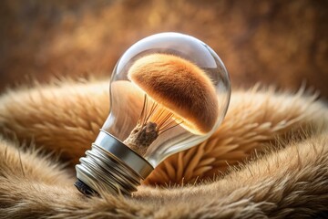 Fototapeta premium Surreal Furry Mushroom in Light Bulb - Fantasy Nature Stock Photo