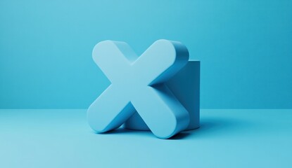 Obraz premium 3D render of a blue X symbol on a blue background.