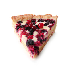 Piece of delicious currant pie isolated on white