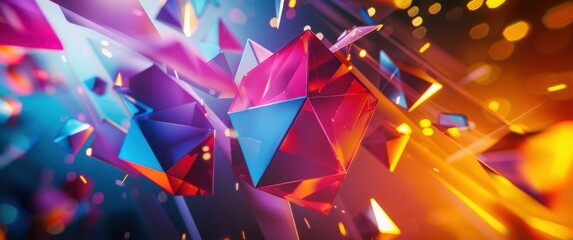 Abstract Geometric Logic, Vibrant interlocking shapes with dynamic movement and realistic lighting