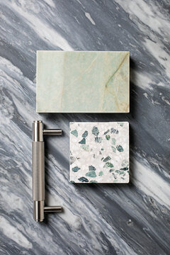 flatlay of samples for architectural design elements and moodboard