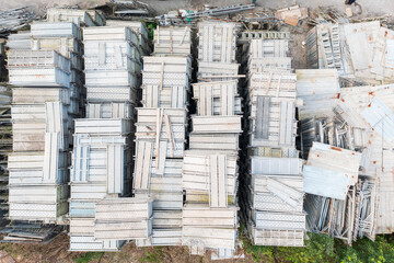 Organized Scaffolding Stack Overhead View for Construction Sites