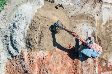Aerial View of an Excavator at Sand and Gravel Yard.