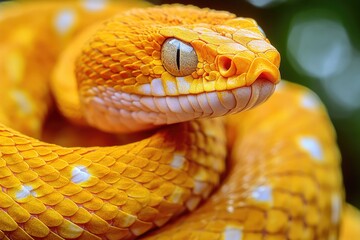 Obraz premium A close-up view of a yellow snake's head, ideal for highlighting details and texture