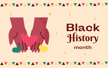 Black History Month card poster illustration with hands and hearts