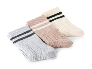 Pairs of folded soft socks isolated on white