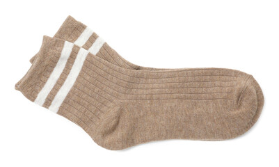 Pair of soft socks isolated on white, top view