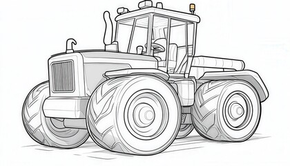 Obraz premium A detailed line art drawing of a powerful tractor. Ideal for coloring pages, activity books, or educational materials related to agriculture and machinery.