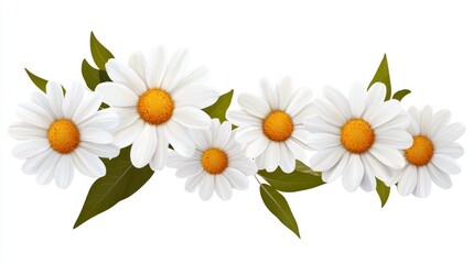 Fototapeta premium A decorative arrangement of daisies with green leaves.