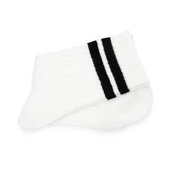 Pair of soft socks isolated on white, top view