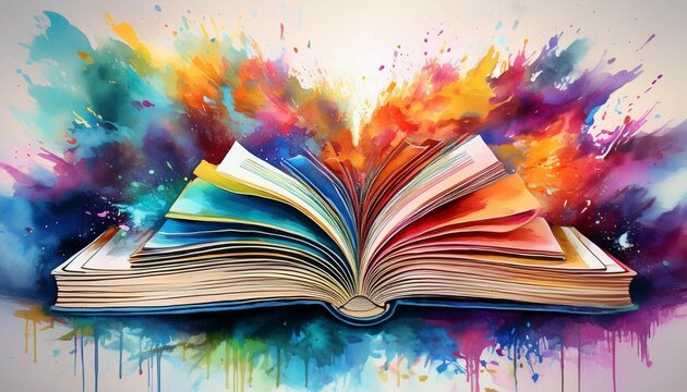 national book blitz month vibrant abstract watercolor open book design for educational concepts and creative inspiration