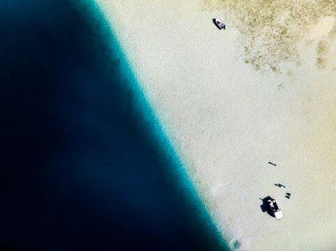 Aerial view of tropical sandbar 