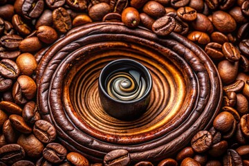 Surreal Macro Coffee Beans: Aerial Flight Over Roasted Coffee Zorns - Stock Photo