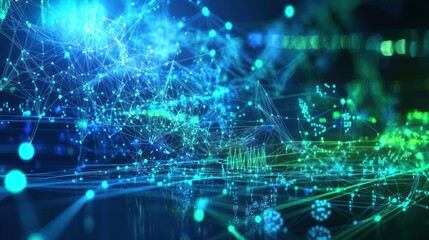 Obraz premium Vibrant digital landscape showcasing interconnected data and networks in a cyber world. Generative AI