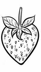 A simple, bold line art drawing of a strawberry. Ideal for coloring books, educational materials, or simple design elements.